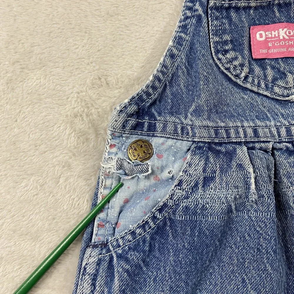 VTG Oshkosh B'gosh Vestbak Blue Denim Overalls Girl's 3T Hearts Farmcore Play